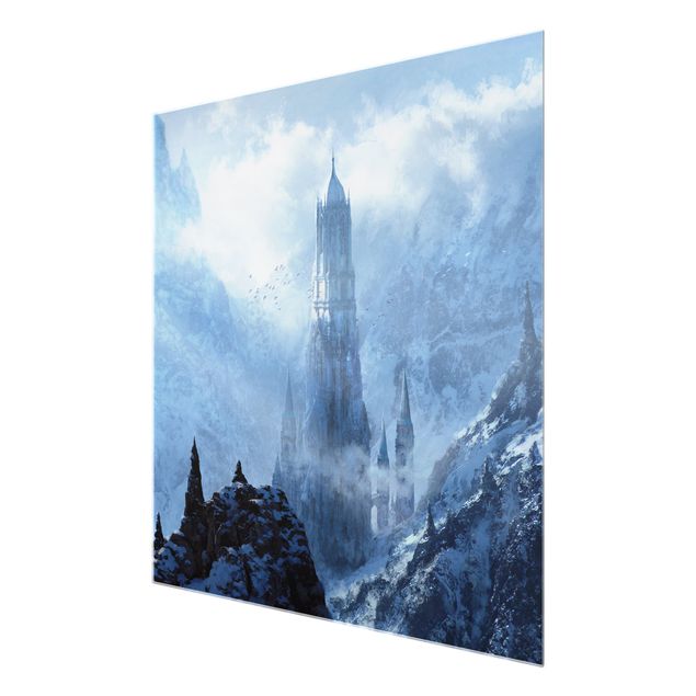 Glasbild - Phantastisches Schloss im Schnee - Quadrat