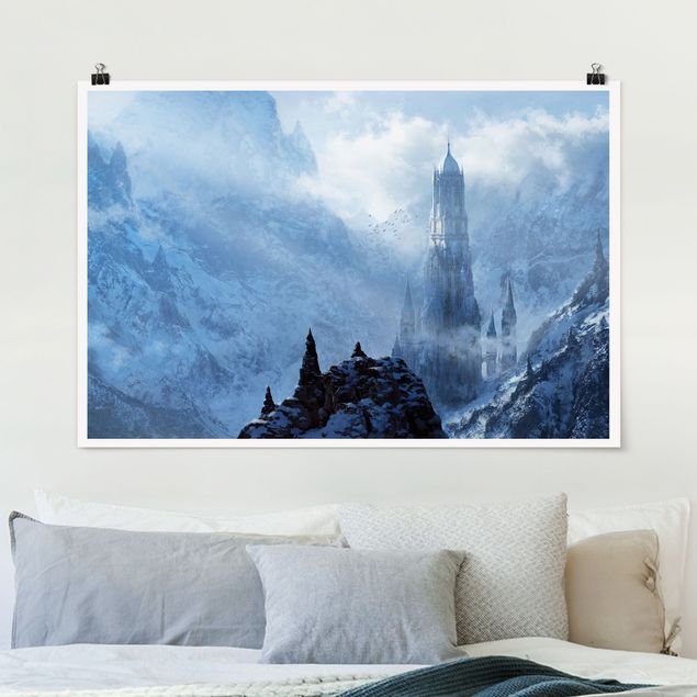 Poster Illustration Phantastisches Schloss im Schnee