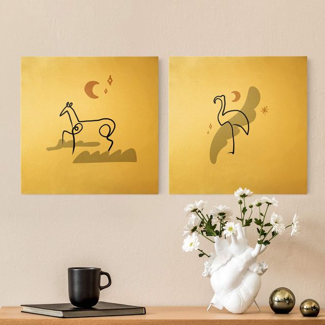 Wandbilder Tiere Picasso Interpretation - Pferd und Flamingo