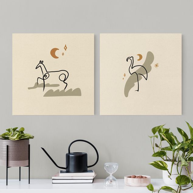 Wandbilder Tiere Picasso Interpretation - Pferd und Flamingo