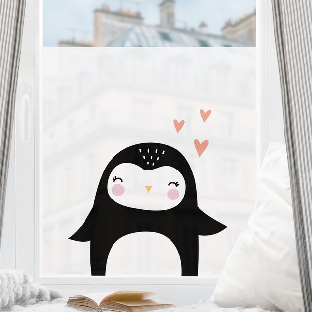 Fensterfolie Farbig Pinguin mit Herz