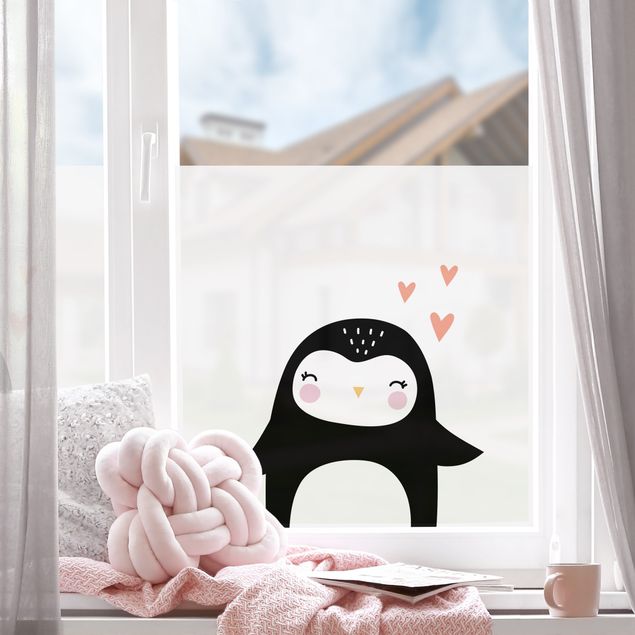 Fensterfolie Wohnzimmer Pinguin mit Herz