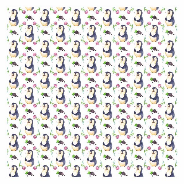 Wandtapete Tiere Mr. & Mrs. Panda - Pinguin mit Nelken und Trauben