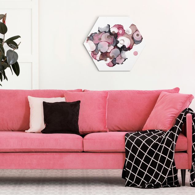 Wandbilder Pink-Beige Tropfen mit Roségold