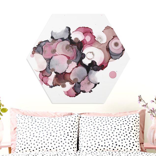 Hexagon Bild Forex - Pink-Beige Tropfen mit Roségold