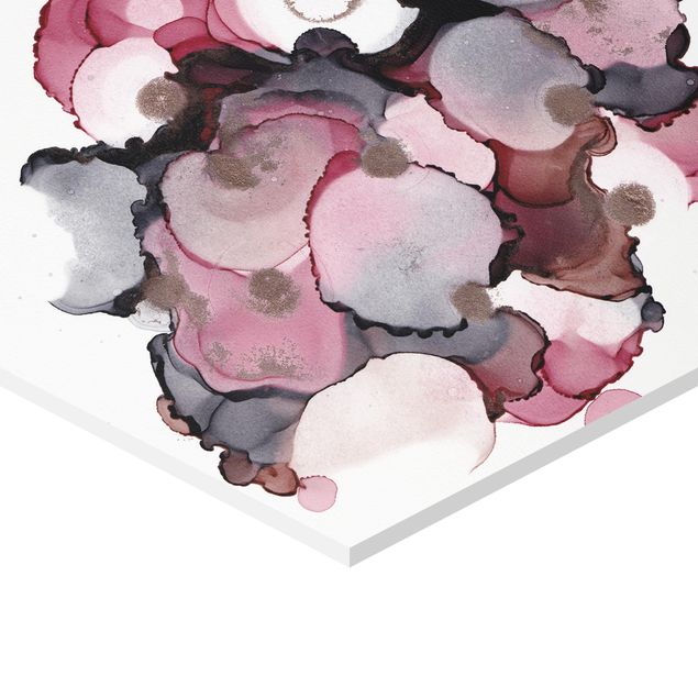 Hexagon Bild Forex - Pink-Beige Tropfen mit Roségold