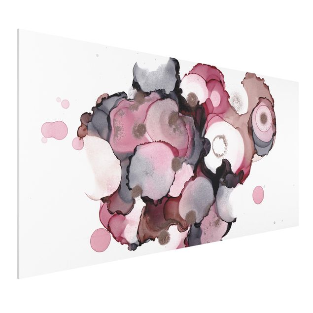 Forex Fine Art Print - Pink-Beige Tropfen mit Roségold - Querformat 2:1