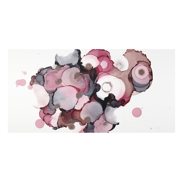 Forex Fine Art Print - Pink-Beige Tropfen mit Roségold - Querformat 2:1