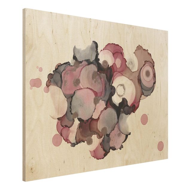 Moderne Holzbilder Pink-Beige Tropfen mit Roségold