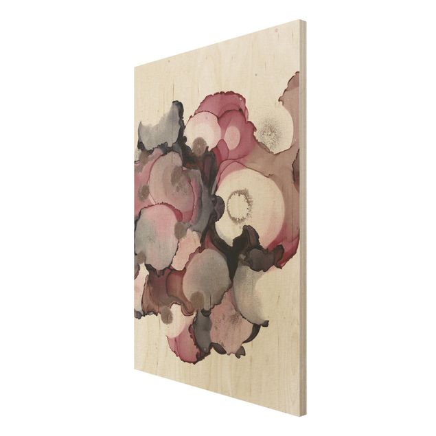 Holzbild - Pink-Beige Tropfen mit Roségold - Hochformat