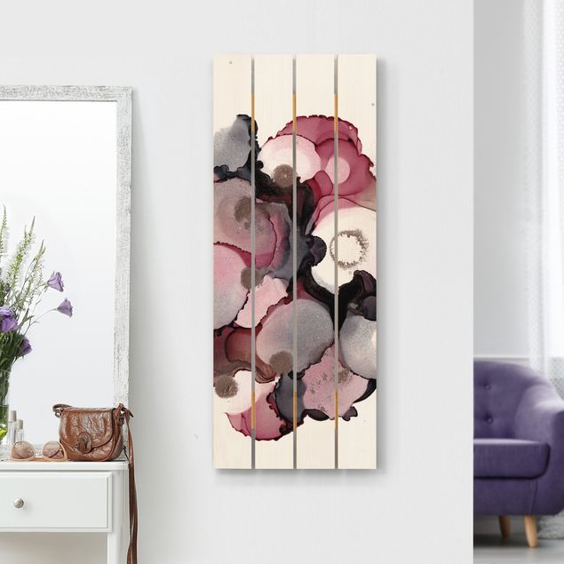 Moderne Holzbilder Pink-Beige Tropfen mit Roségold