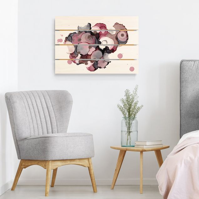Wandbild Holz Pink-Beige Tropfen mit Roségold