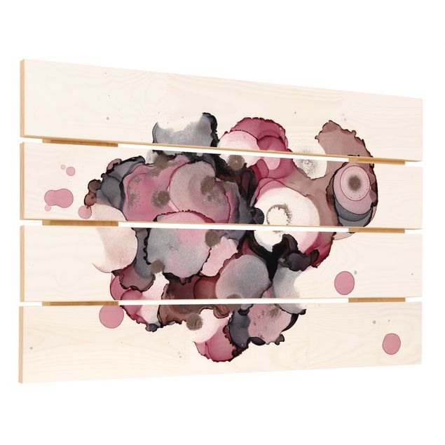Holzbild - Pink-Beige Tropfen mit Roségold - Querformat