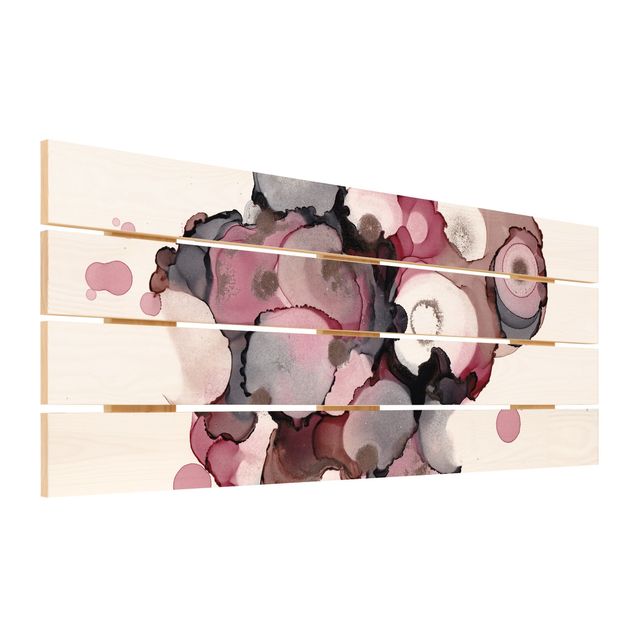 Holzbild - Pink-Beige Tropfen mit Roségold - Panorama