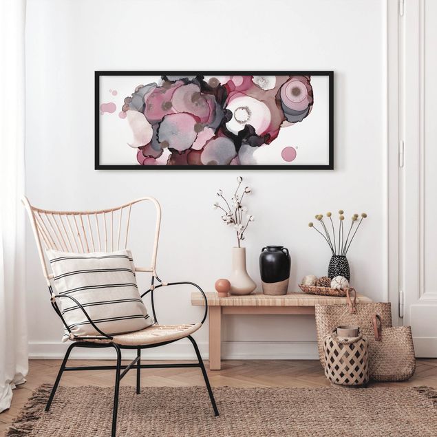 Bilder mit Rahmen abstrakt Pink-Beige Tropfen mit Roségold