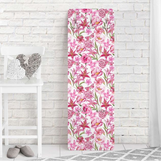 Garderobe - Pinke Blumen mit Schmetterlingen