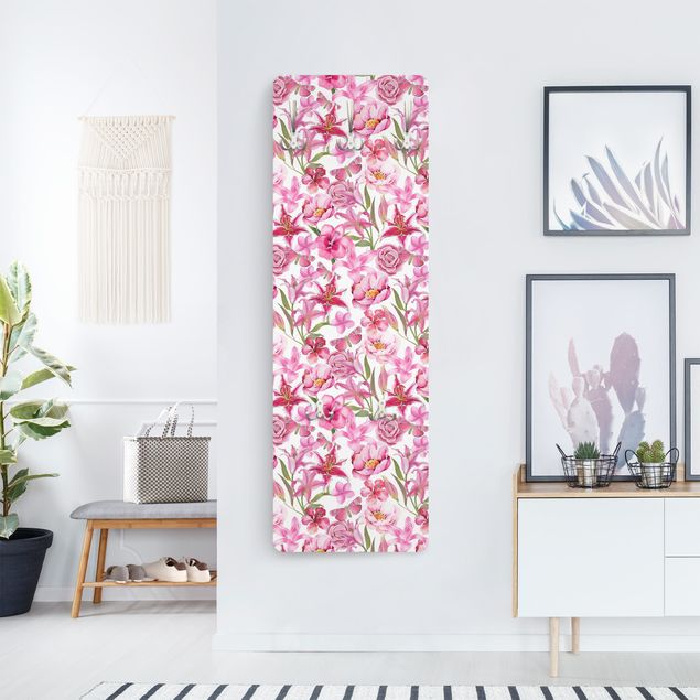 Garderobenpaneel Pinke Blumen mit Schmetterlingen