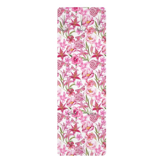Garderobe - Pinke Blumen mit Schmetterlingen