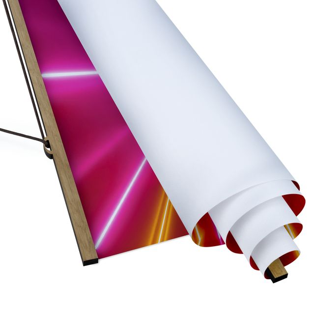 Stoffbild mit Posterleisten - Pinke Neonstreifen - Quadrat 1:1