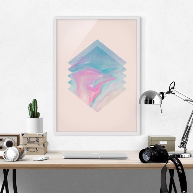 Bilder mit Rahmen abstrakt Pinkes Wasser Marmor