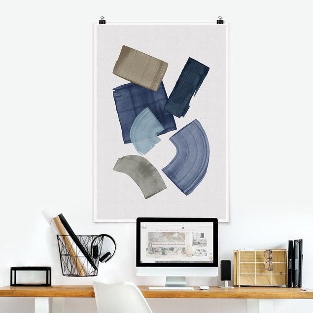 Poster Kunstdruck Pinselblöcke in Blau und Braun