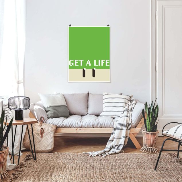 Bilder für die Wand Pixel Spruch Get A Life in Grün