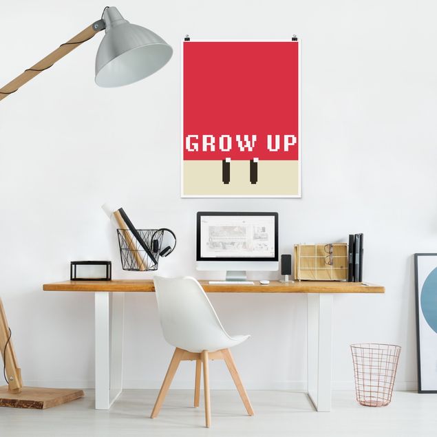 Poster kaufen Pixel Spruch Grow Up in Rot