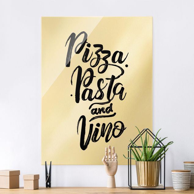 Glasbilder XXL Pizza Pasta und Vino