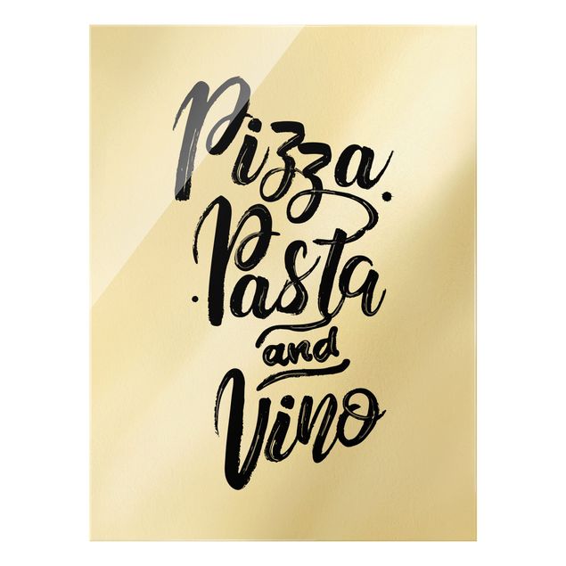 Glasbilder Pizza Pasta und Vino