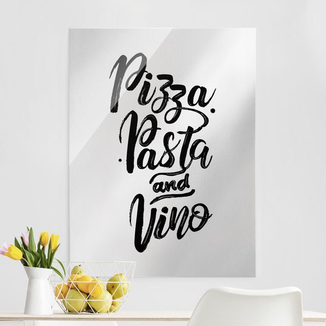 Glasbilder XXL Pizza Pasta und Vino