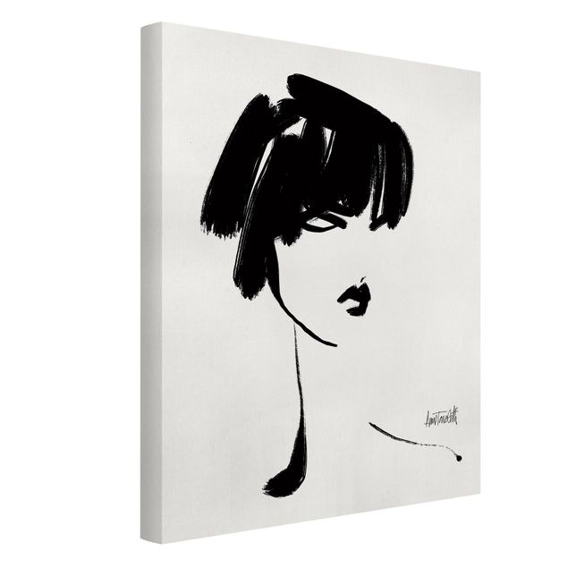 Wandbilder Schwarz-Weiß Portrait mit schwarzem Pinsel
