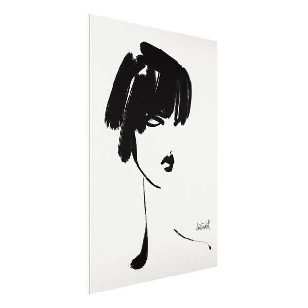 Glasbilder Abstrakt Portrait mit schwarzem Pinsel