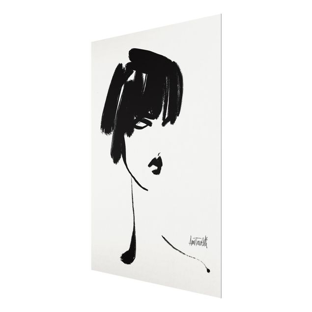 Glas Wandbilder Portrait mit schwarzem Pinsel