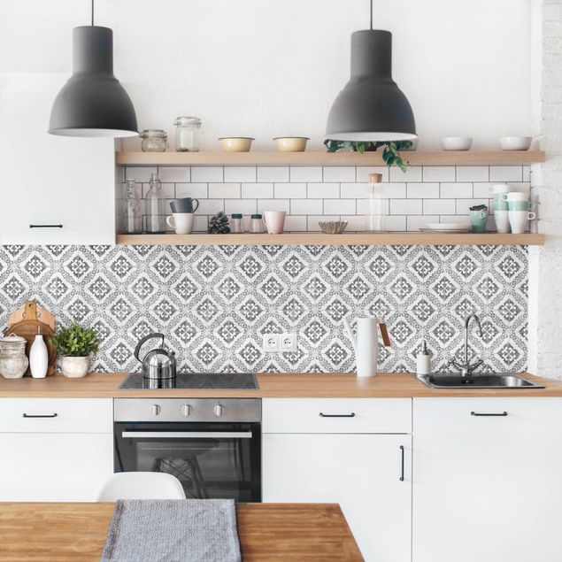 Rückwand Küche Fliesenoptik Portugiesische Vintage Keramikfliesen - Silves Schwarz Weiß