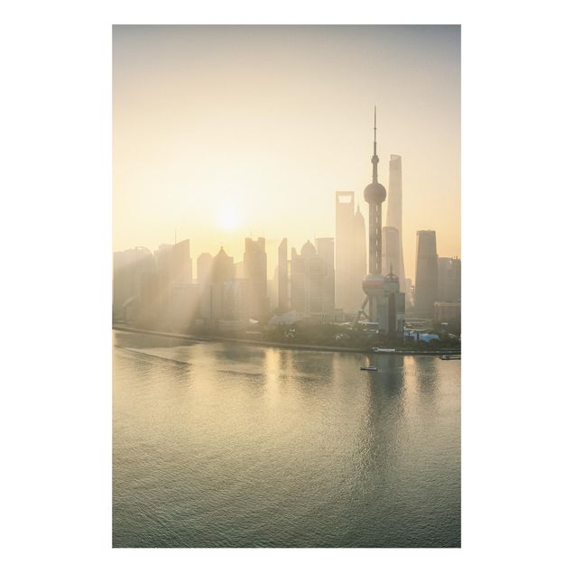 Forex Fine Art Print - Pudong bei Sonnenaufgang - Hochformat 2:3