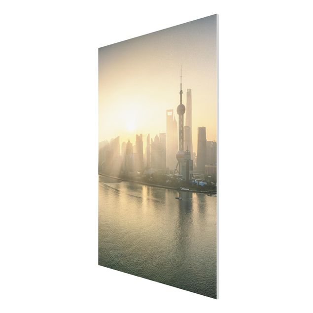 Forex Fine Art Print - Pudong bei Sonnenaufgang - Hochformat 2:3