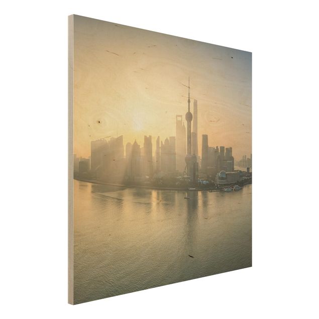 Holzbilder modern Pudong bei Sonnenaufgang