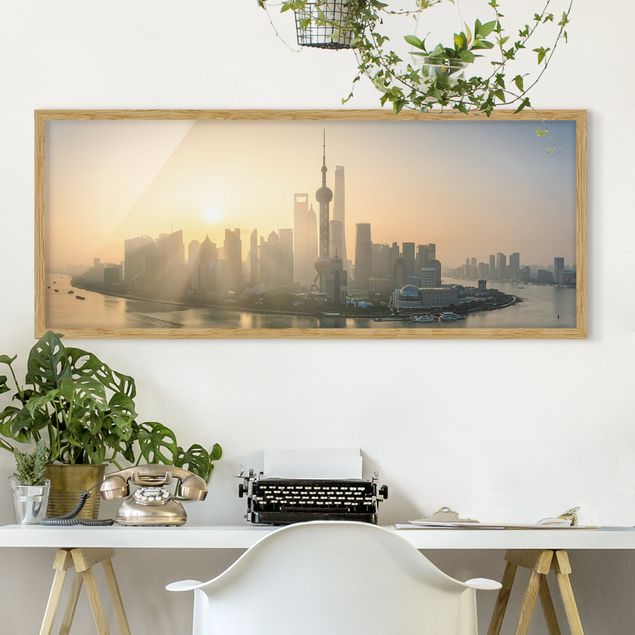 Wandbilder mit Rahmen Pudong bei Sonnenaufgang