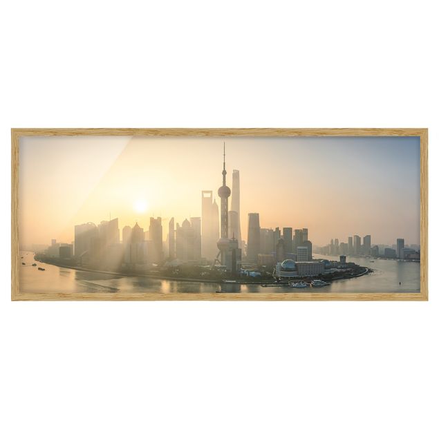 Bild mit Rahmen - Pudong bei Sonnenaufgang - Panorama