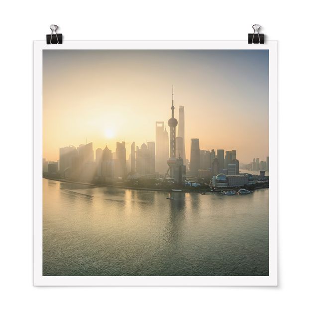 Poster - Pudong bei Sonnenaufgang - Quadrat 1:1
