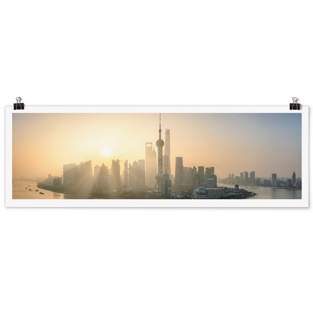 Poster - Pudong bei Sonnenaufgang - Panorama 3:1