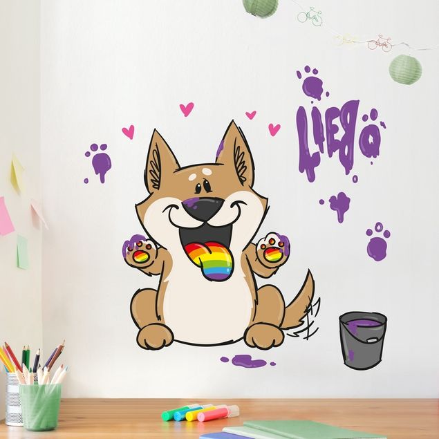 Hunde Wandtattoo Pummeleinhorn - Hund mit Farbeimer