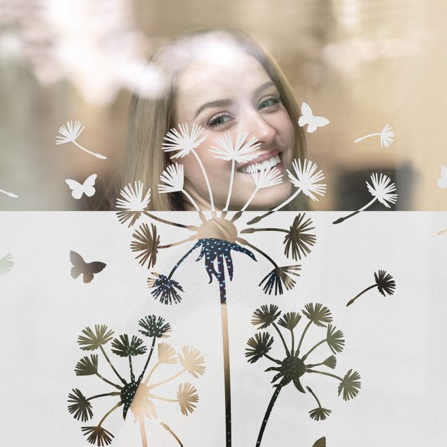 XXL Fensterbilder Pusteblumen mit Schmetterlingen Bordüre