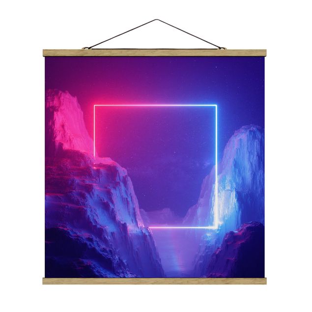 Stoffbild mit Posterleisten - Quadratisches Neonlicht - Quadrat 1:1
