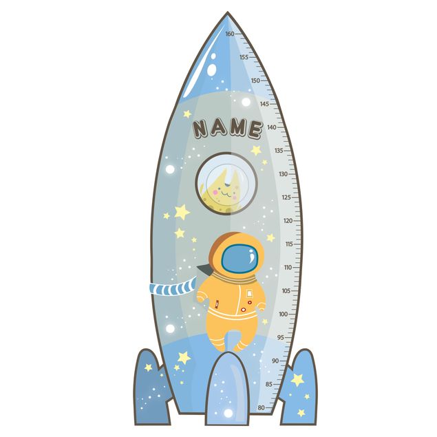 Kindermesslatte Wandtattoo - Rakete blau mit Wunschname