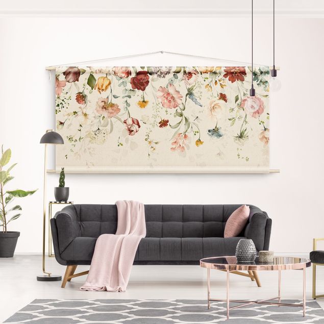 Wandteppich modern Rankende Blumen Aquarell
