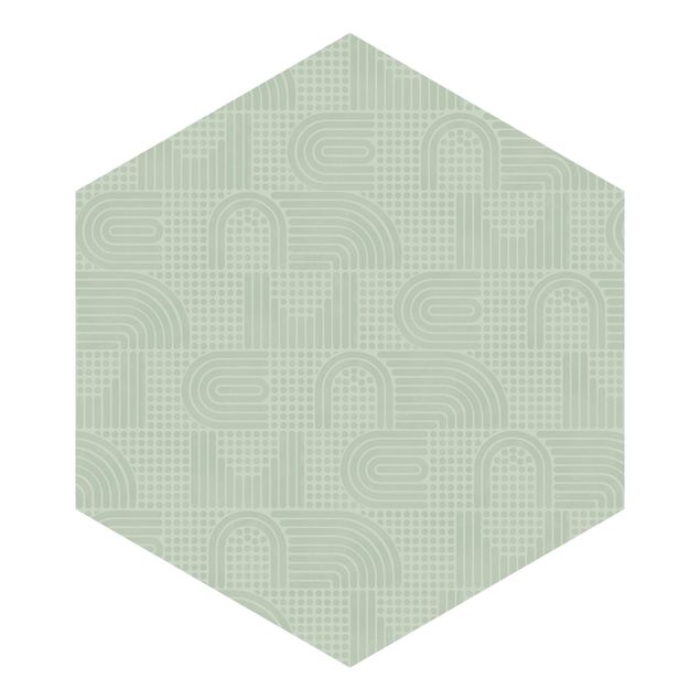 Hexagon Tapete Regenbogen Muster in Salbei