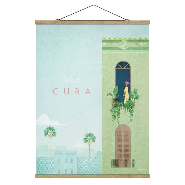 Stoffbild mit Posterleisten - Reiseposter - Cuba - Hochformat 3:4