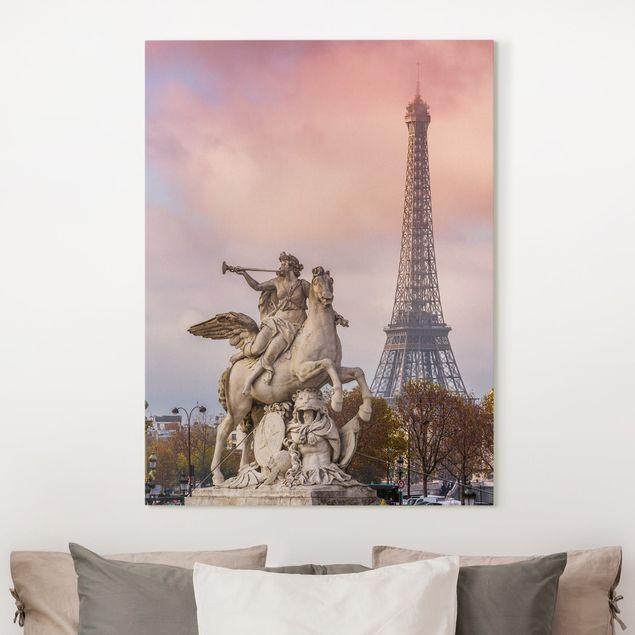 Leinwand Bilder XXL Reiterstatue vor Eiffelturm