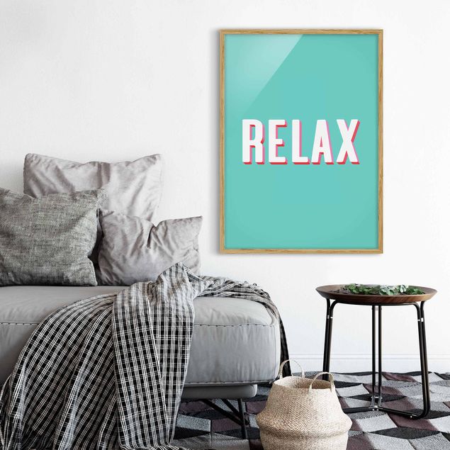 Wandbilder mit Rahmen Relax Typo auf Blau